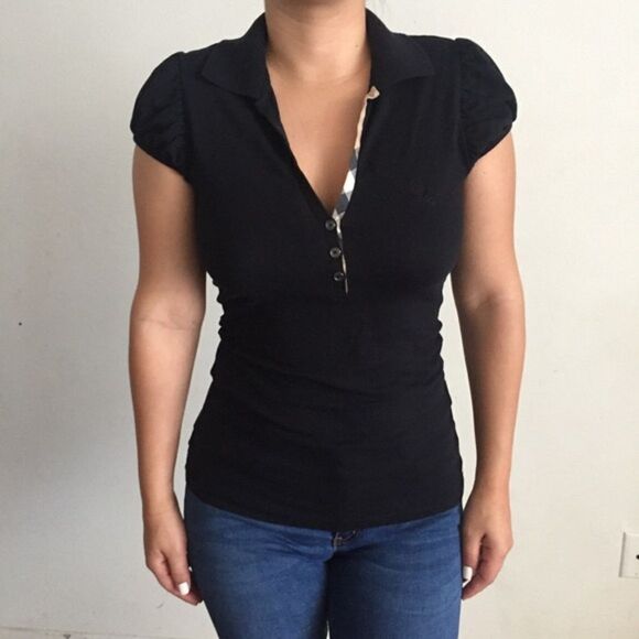 BURBERRY LONDON Black Pique Short Sleeve Casual Polo Shirt Collar Nova Check S - Picture 6 of 8